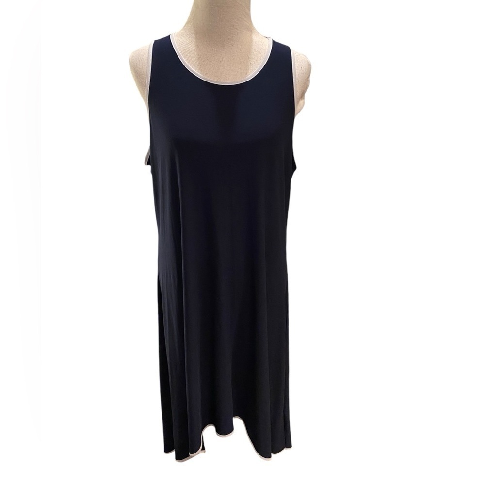 Roz & Ali Sleeveless Navy w/ White Trim  hi-low hem  DRESS Size XL New with tags